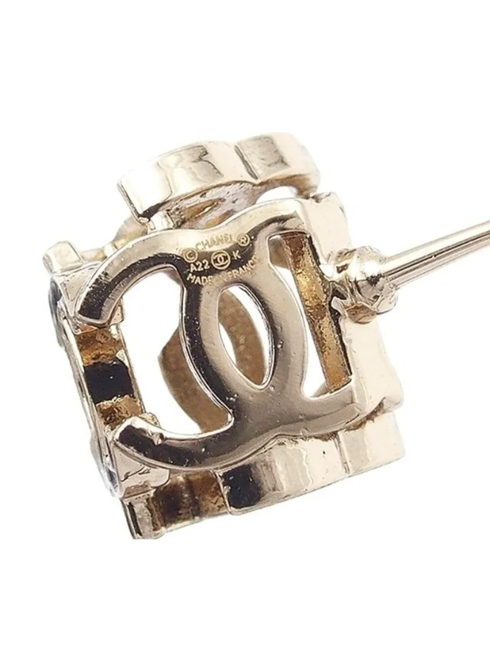 Chanel Cube Earrings Gold Black Metal Resin CC Logo